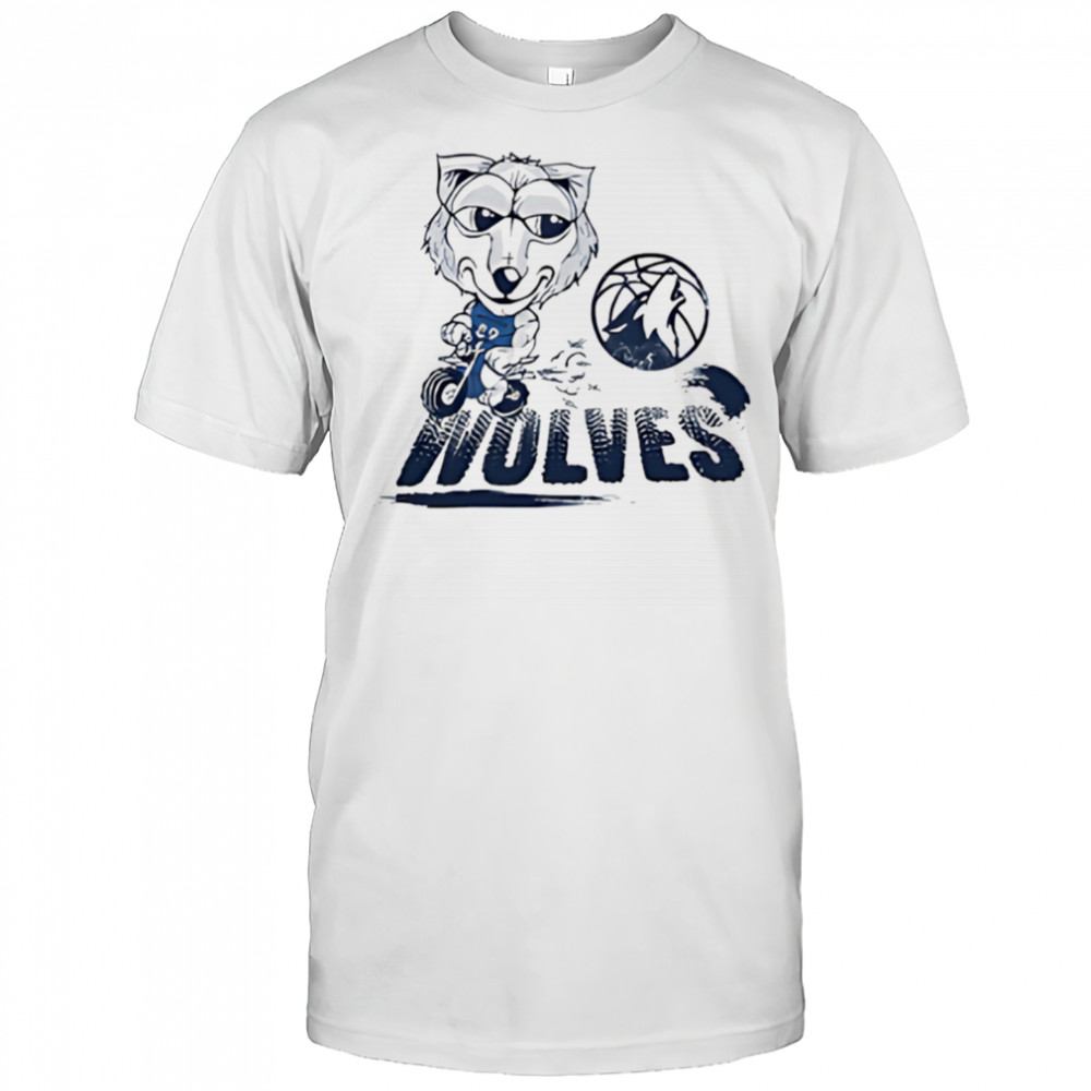 Minnesota Timberwolves Crunch the Wolf riding bike shirt