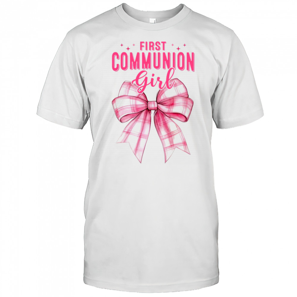 My First Communion Girls Pink Coquette Bow Christian Cute shirt