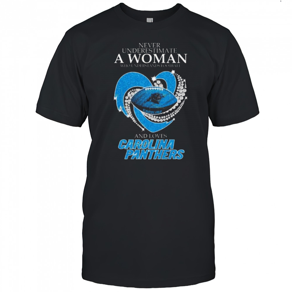 Never Underestimate A Woman Who Understands Football And Loves Carolina Panthers Diamond Heart 2025 Shirt