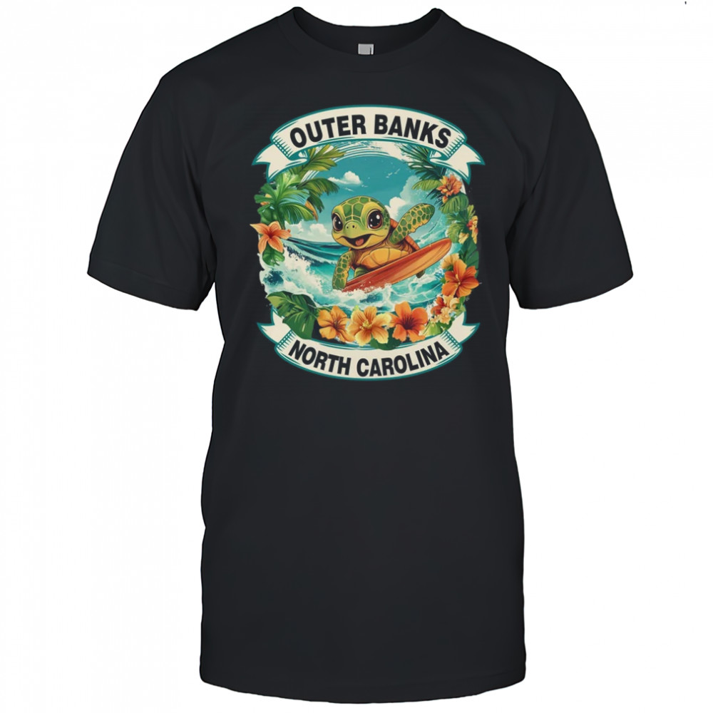 Outer Banks North Carolina Cute Sea Turtle Surfing Summer Vacation shirt