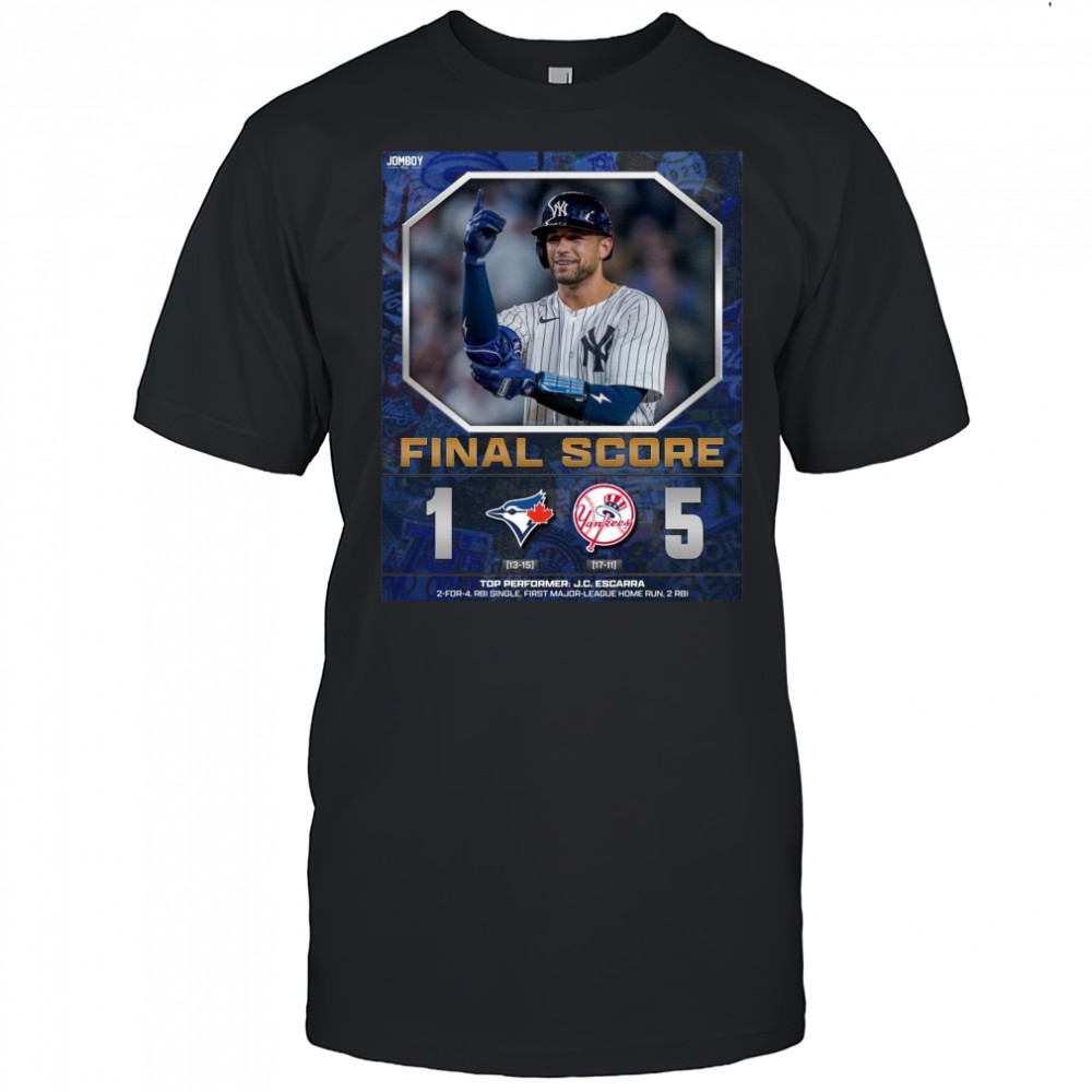 Poster New York Yankees Win Toronto Blue Jays Final Score 5 – 1 Top Performer J.C. Escarra t-shirt Poster New York Yankees Win Toronto Blue Jays Final Score 5 – 1 Top Performer J.C. Escarra t-shirt