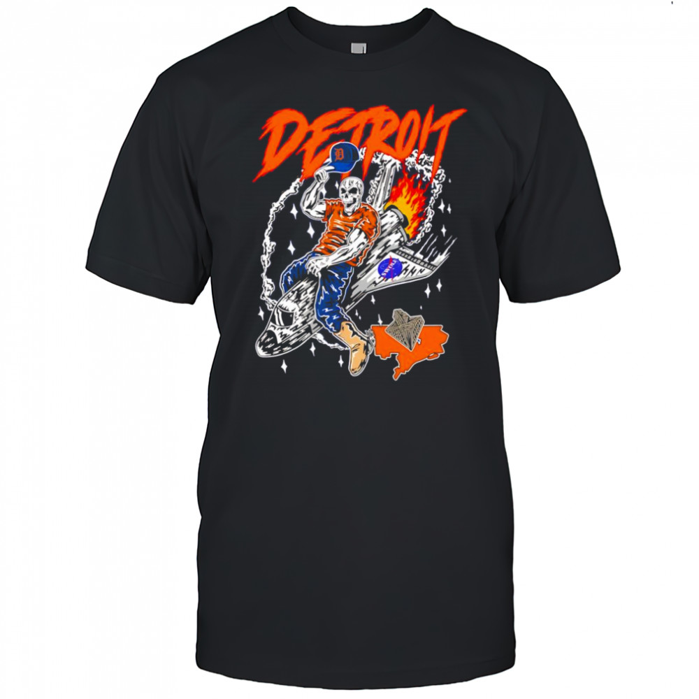 Skull Detroit Tigers riding space ship shirt