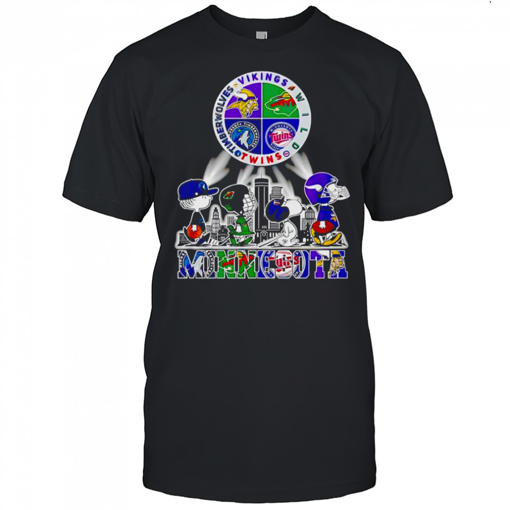 Snoopy Minnesota Twins Minnesota Vikings Minnesota Wild Timberwolves T-Shirt