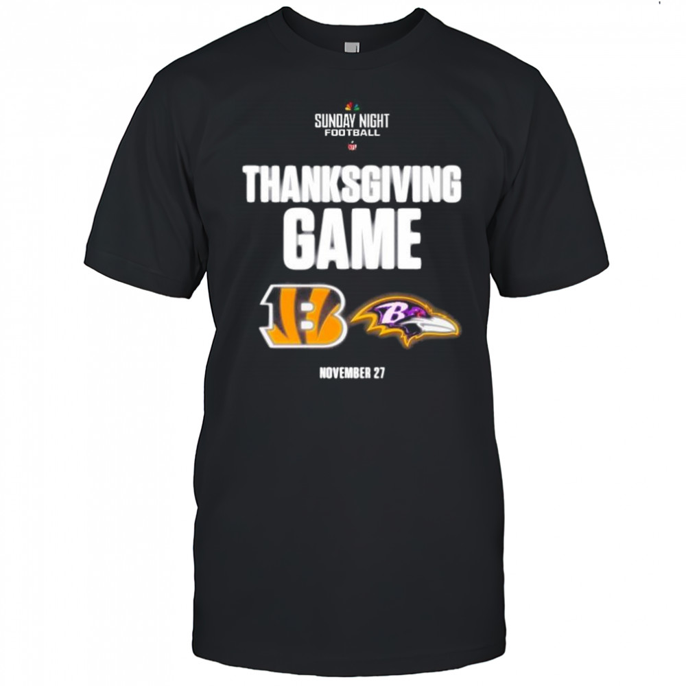 Sunday Night Football NFL Thanksgiving Game Cincinnati Bengals vs Baltimore Ravens Nov 27 2025 t-shirt