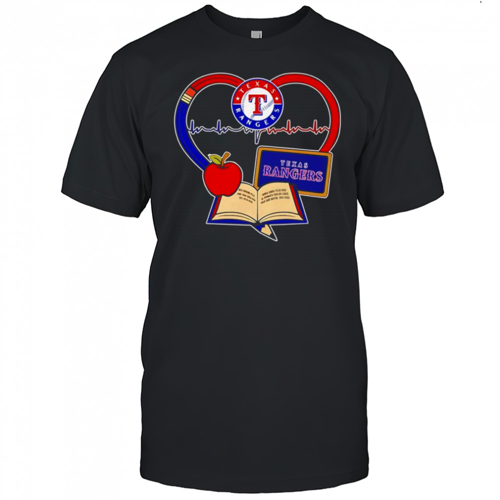 Teacher pencil apple heart Texas Rangers shirt