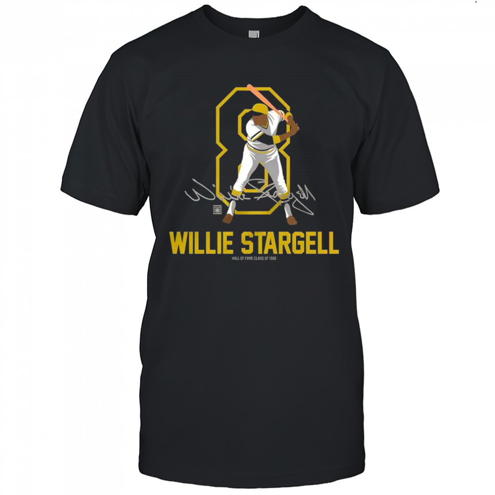 Teambrown Willie Stargell Baseball Hall Of Fame Member Signature T-Shirt