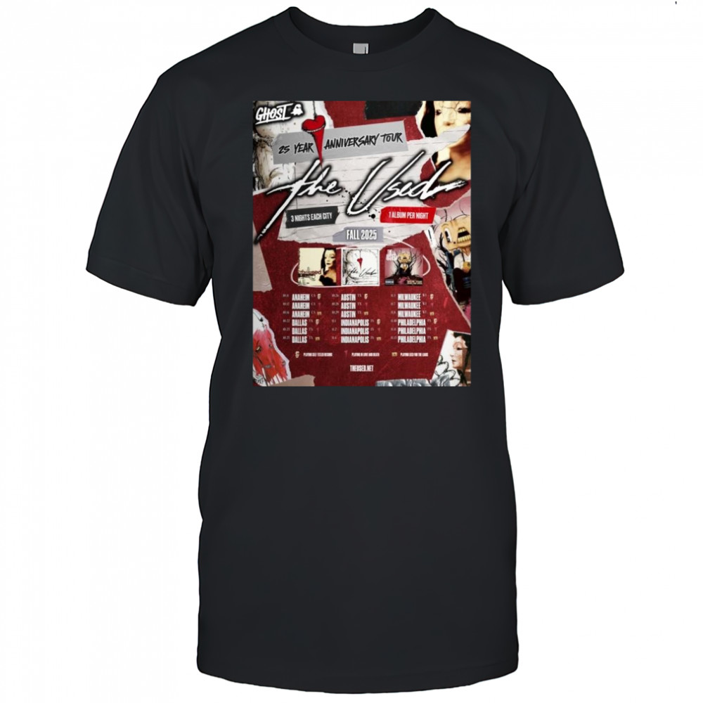 The Used 25th Anniversary Tour Fall 2025 Schedule Tour Shirt
