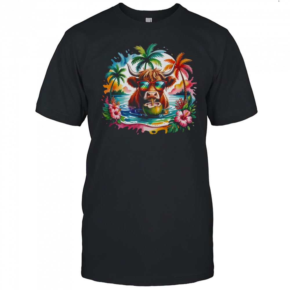 Tropical Highland Cow Summer Vibes Funny Beach Girls Women shirt