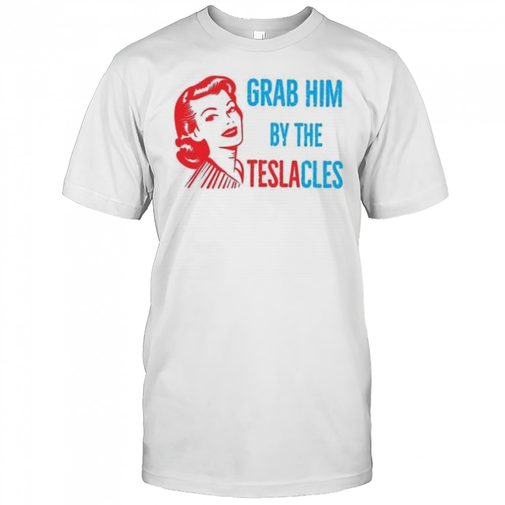 Woman grab him by the teslacles shirt