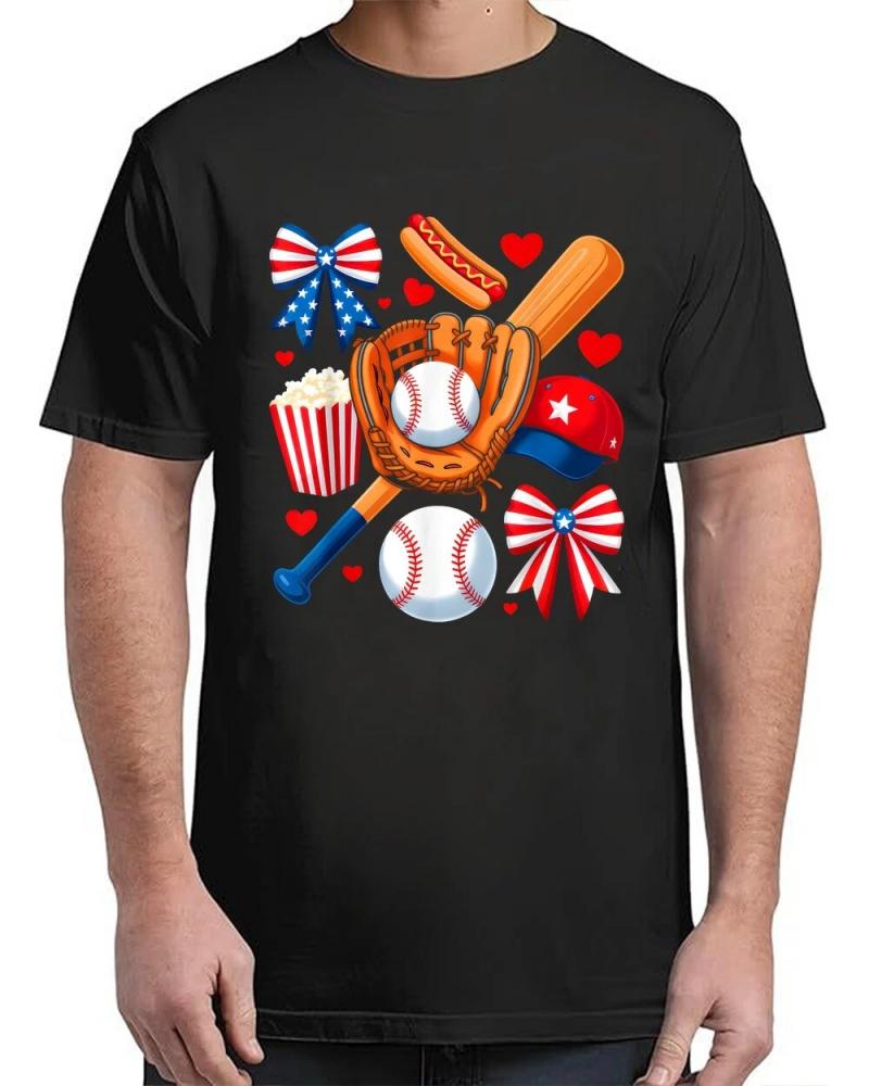 Baseball 4th Of July Coquette Bow Women Girls Baseball Mom T-Shirt Baseball 4th Of July Coquette Bow Women Girls Baseball Mom T-Shirt