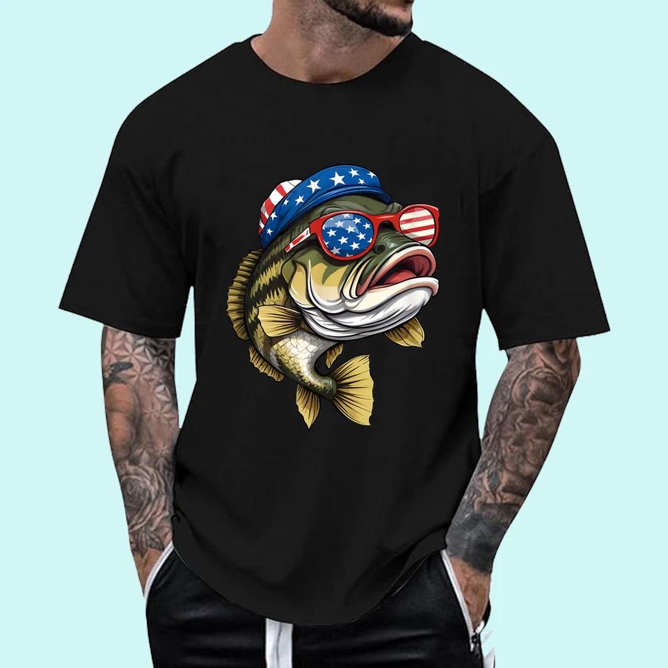 Bass Fish 4th Of July American US Flag Patriotic Fishing T-Shirt Bass Fish 4th Of July American US Flag Patriotic Fishing T-Shirt