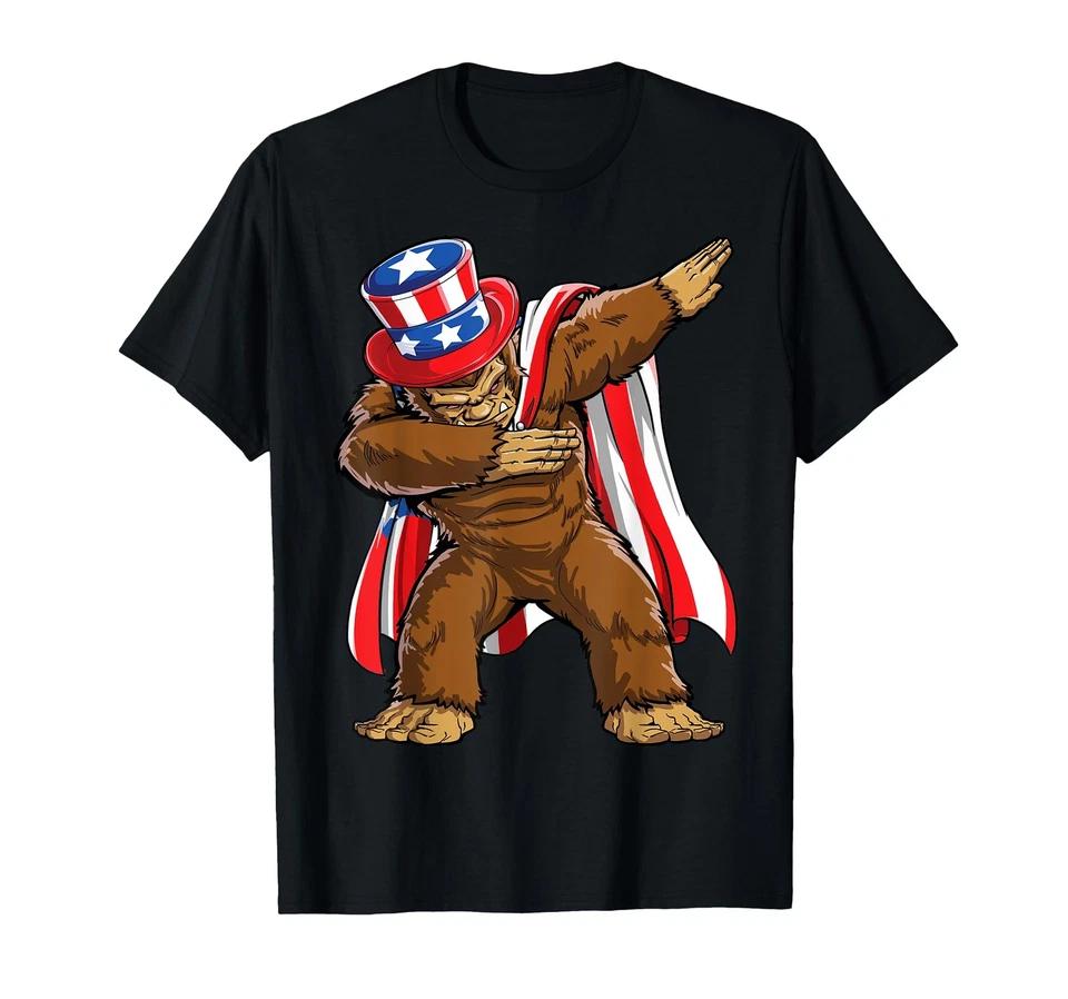 Bigfoot 4th of July Sasquatch American Flag T-Shirt
