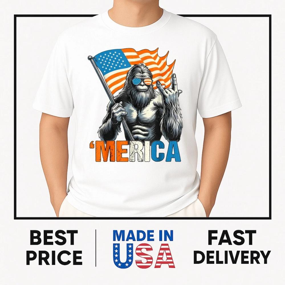 Bigfoot Merica Rock American Flag Patriotic 4th Of July T-Shirt Bigfoot Merica Rock American Flag Patriotic 4th Of July T-Shirt
