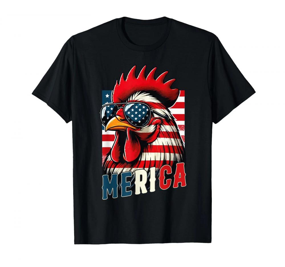 Chicken Merica USA Flag Chicken Lover 4th of July T-Shirt