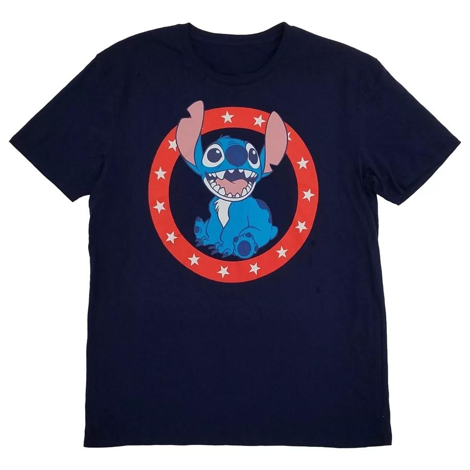 Disney Mens Navy Blue Stitch Patriotic Fourth Of July T-Shirt Disney Mens Navy Blue Stitch Patriotic Fourth Of July T-Shirt
