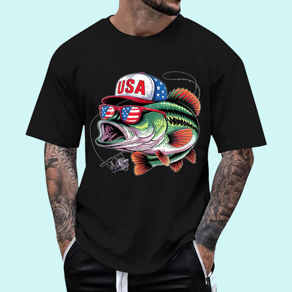 Funny Fish Bass American Flag Fishing Fisherman 4th of July T-Shirt Funny Fish Bass American Flag Fishing Fisherman 4th of July T-Shirt