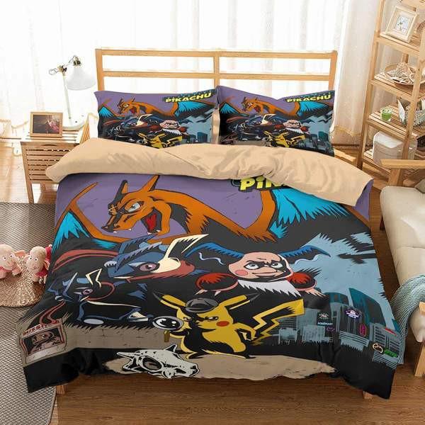 Housse De Couette Détective Pikachu Tous Les Personnages Parure de lit Ensemble De Literie