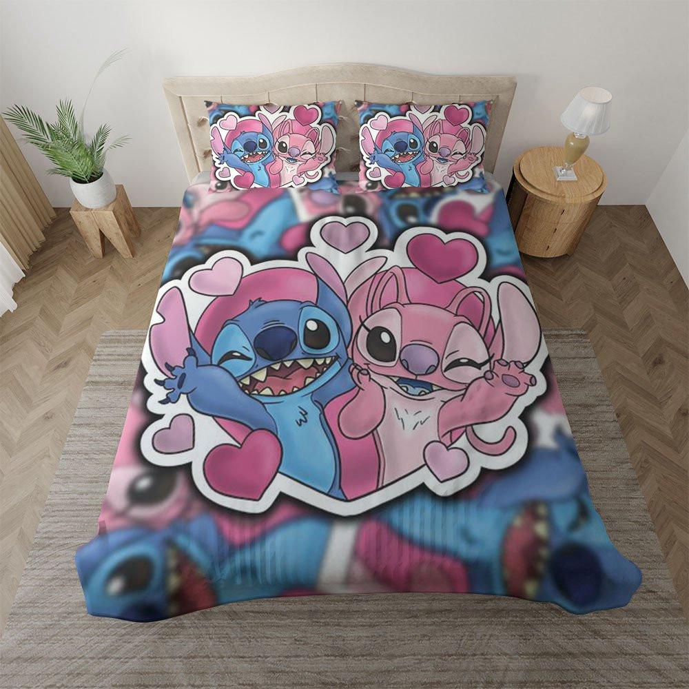 Housse De Couette Disney Lilo Et Stitch Et Angel Love Saint Valentin Parure de lit Ensemble De Literie