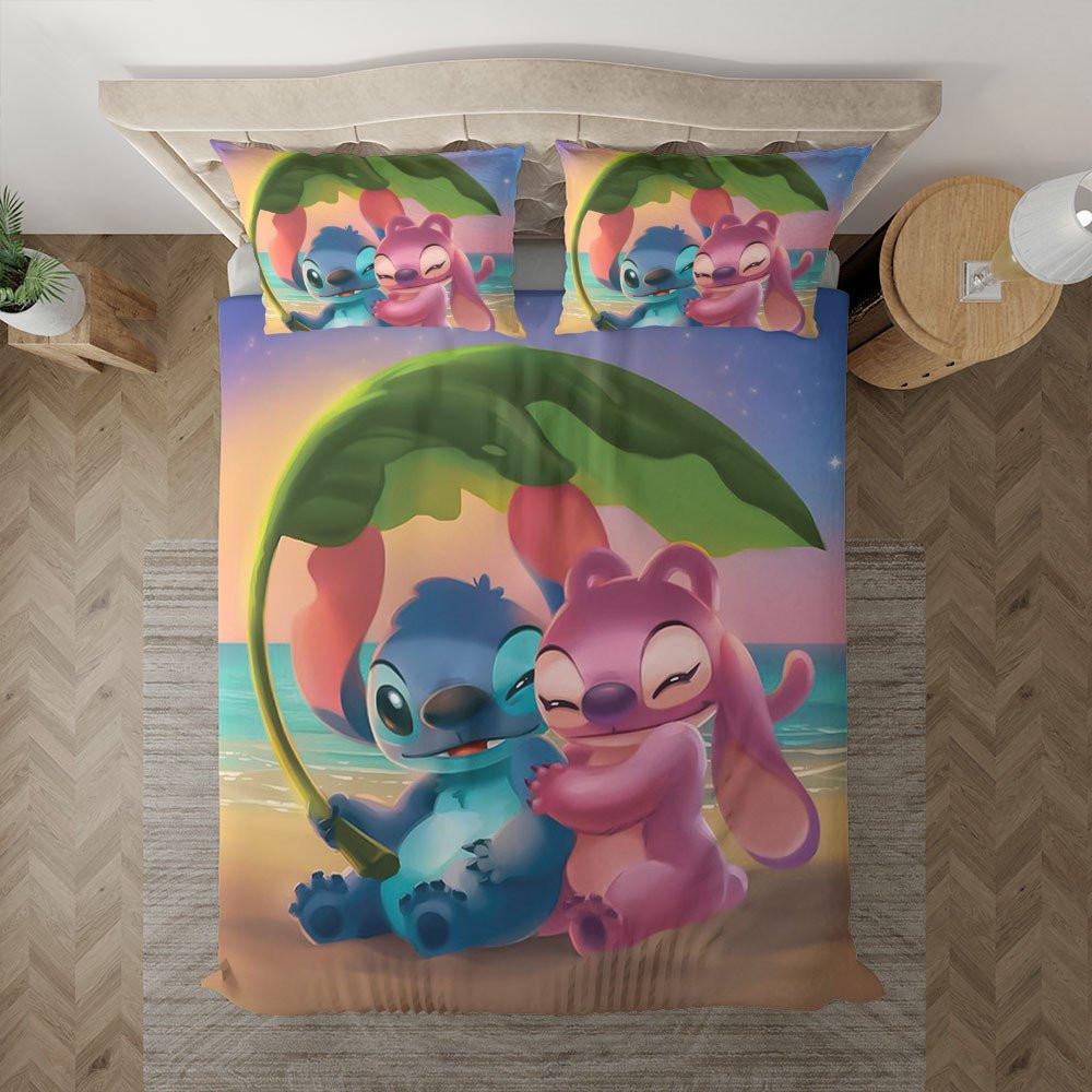 Housse De Couette Disney Lilo Et Stitch Et Angel Romantique Saint Valentin Parure de lit Ensemble De Literie