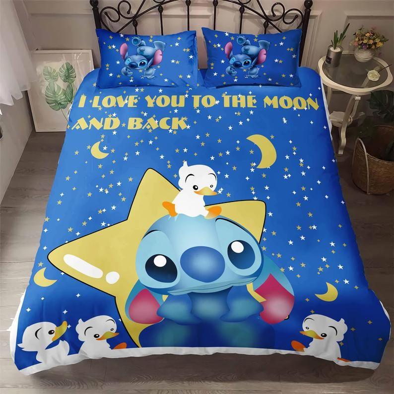 Housse De Couette Disney Lilo Et Stitch Je T'Aime Jusqu'À La Lune Et Retour Parure de lit Ensemble De Literie