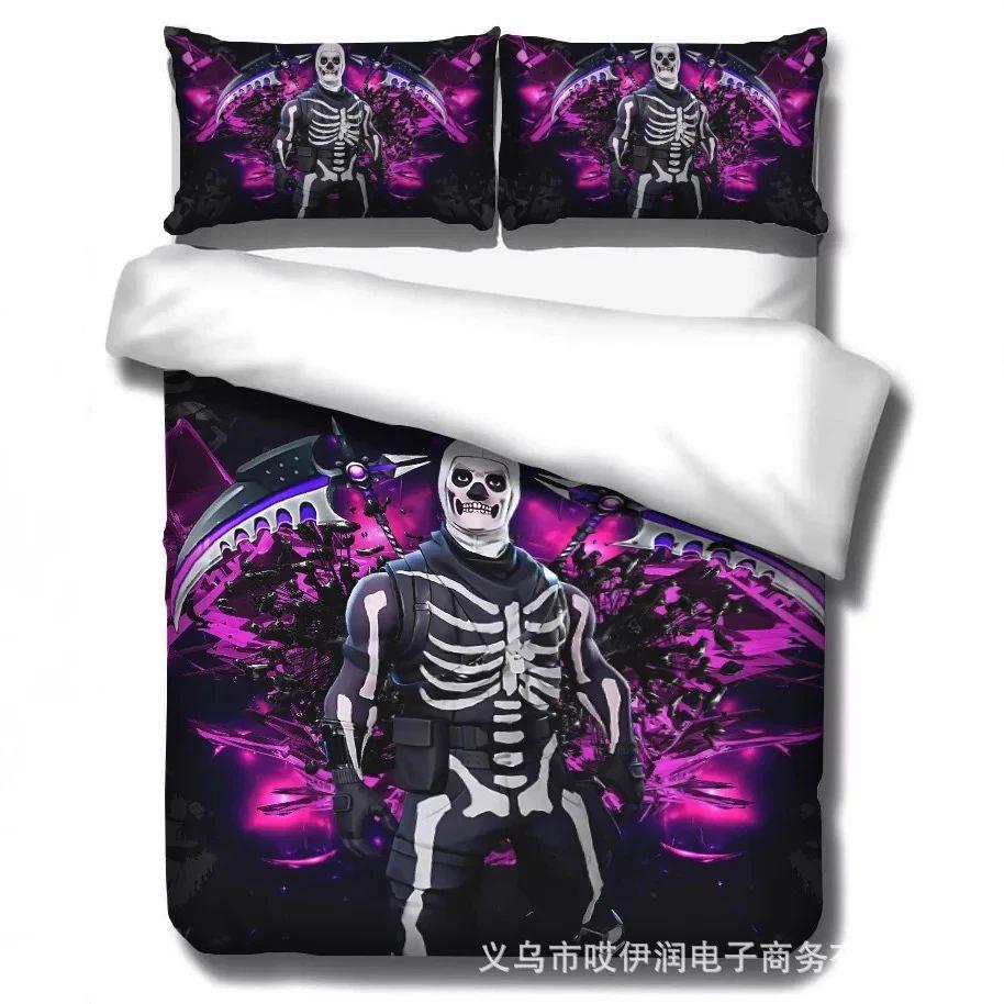 Housse De Couette Jeu Fortnite Skull Trooper Parure de lit Ensemble De Literie