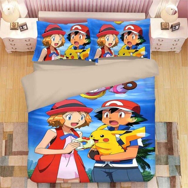 Housse De Couette Pikachu Pokémon Satoshi Personnages Parure de lit Ensemble De Literie