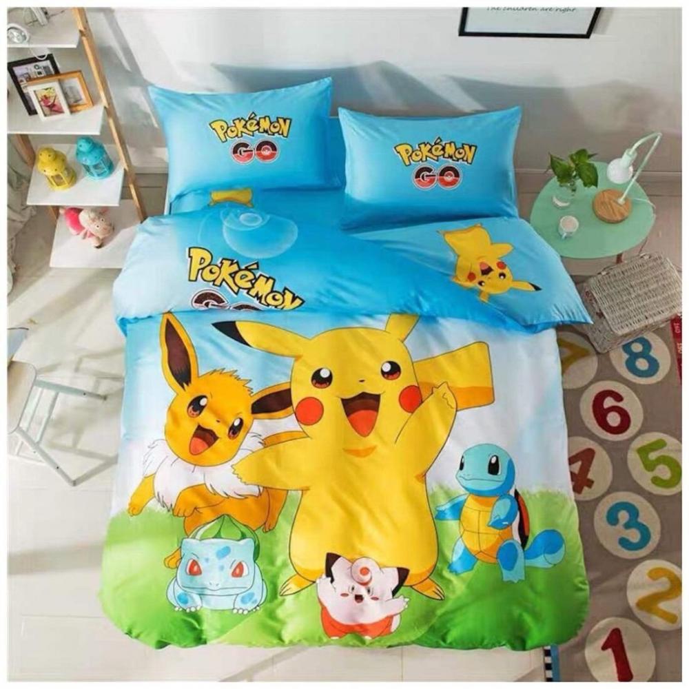 Housse De Couette Pokémon Pikachu Et Ses Amis Parure de lit Ensemble De Literie