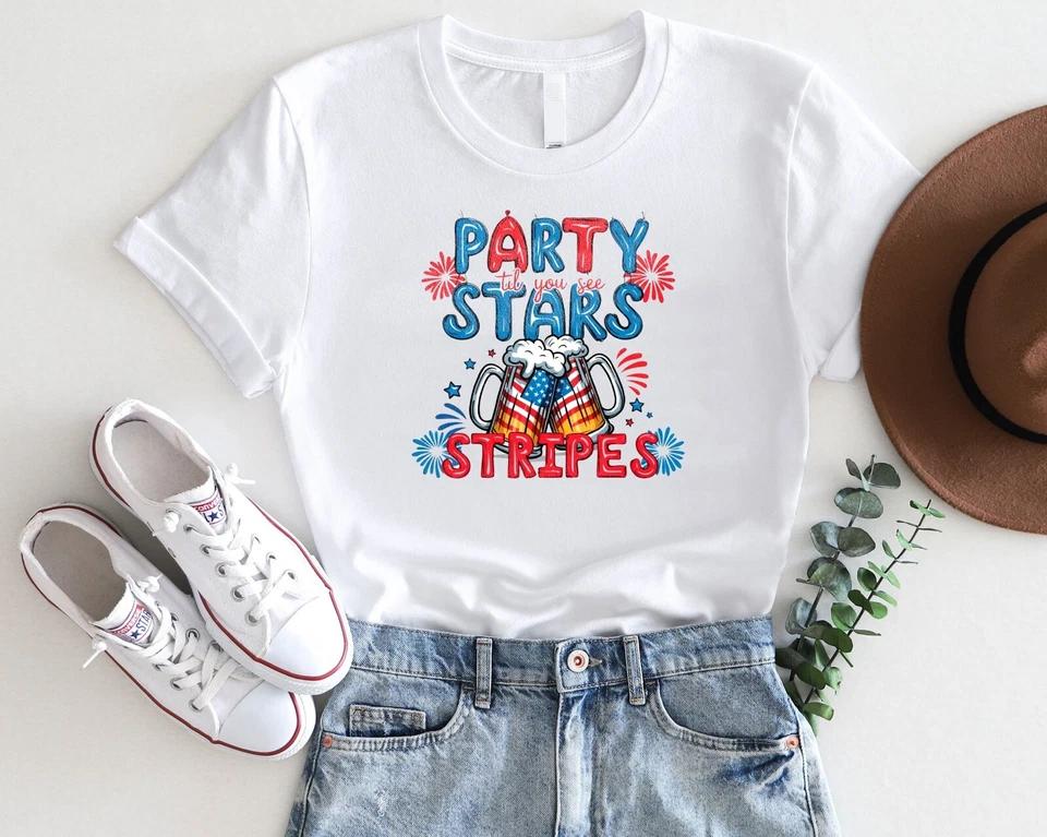 Party Til You See Stars & Stripes Tee Funny 4th of July Beer Shirt Party Til You See Stars & Stripes Tee Funny 4th of July Beer Shirt