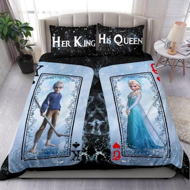 Parure de lit Couple d'amoureux Son Roi Sa Reine Elsa et Jack Frost Disney Housse De Couette Ensemble De Literie