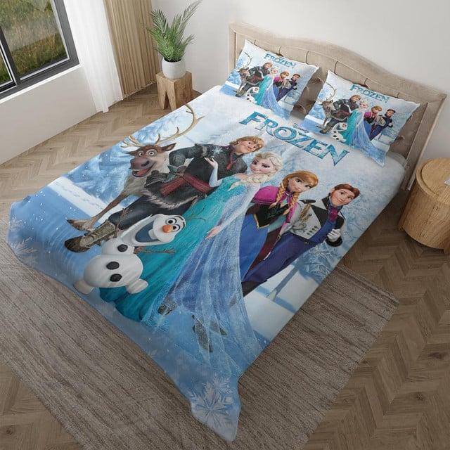 Parure de lit Disney La Reine des neiges Elsa, Anna et Olaf 01, Frozen Tous les personnages Housse De Couette Ensemble De Literie
