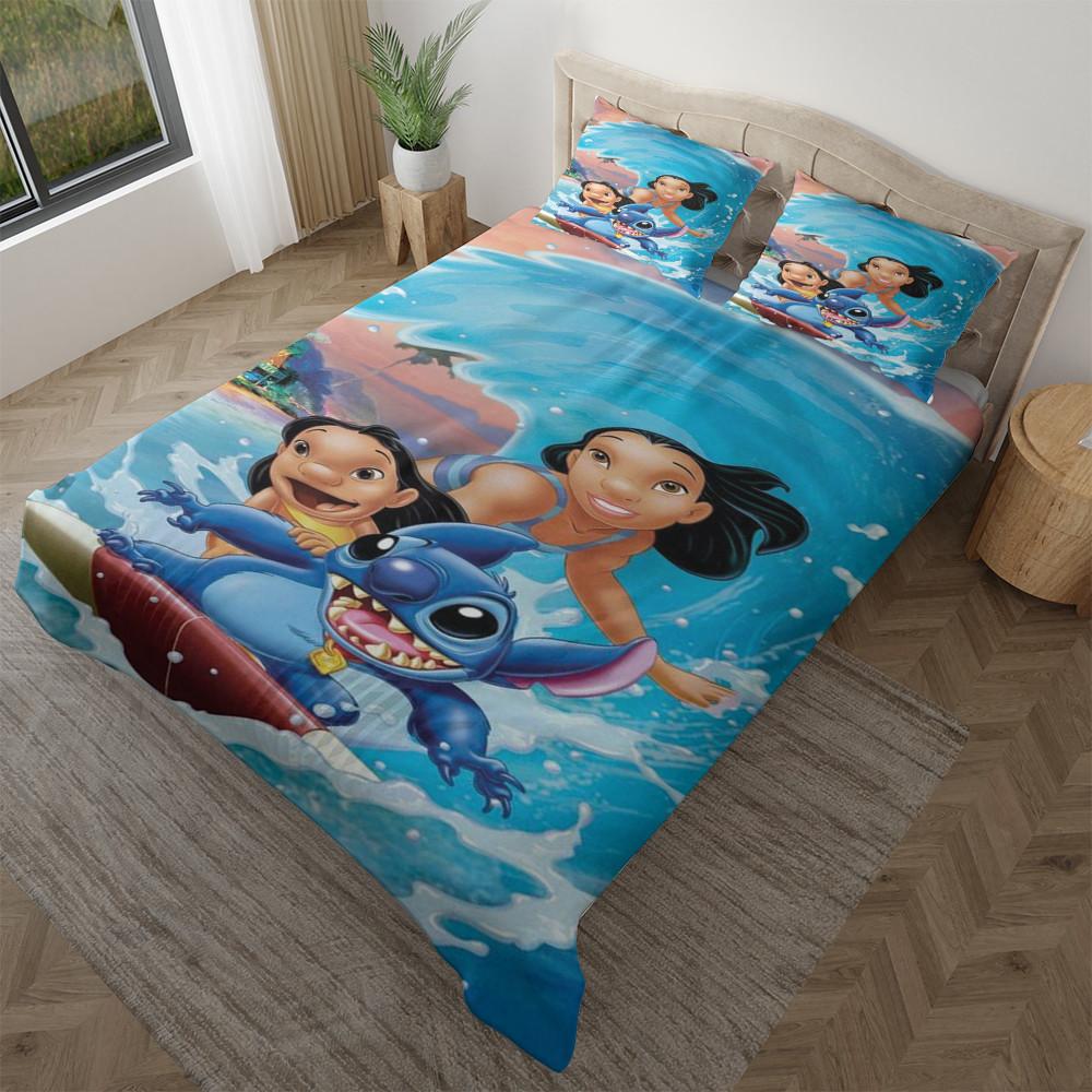 Parure de lit Disney Lilo et Stitch Plage d'été Housse De Couette Ensemble De Literie