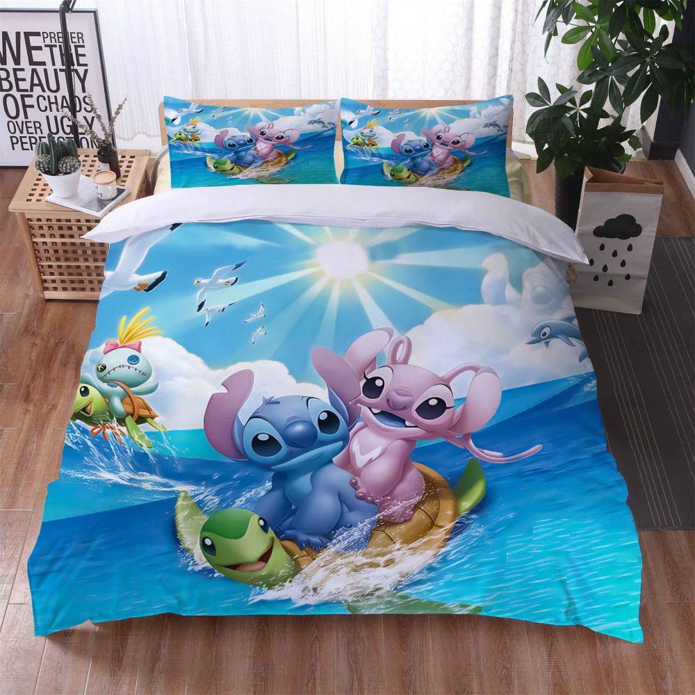 Parure de lit Lilo et Stitch & Angel Disney, Lilo et Stitch drôle mignon Housse De Couette Ensemble De Literie