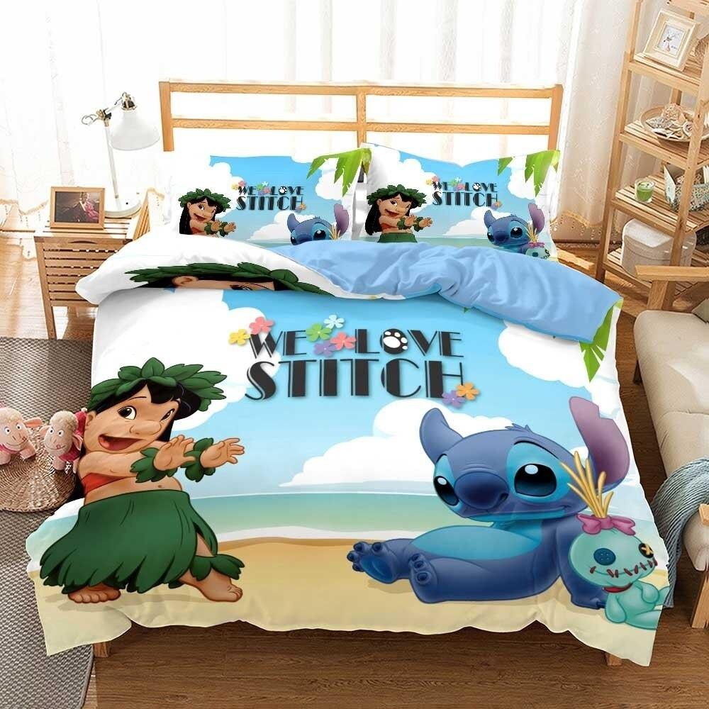 Parure de lit Lilo et Stitch Disney, Lilo et Stitch Lovely We Love Stitch Housse De Couette Ensemble De Literie