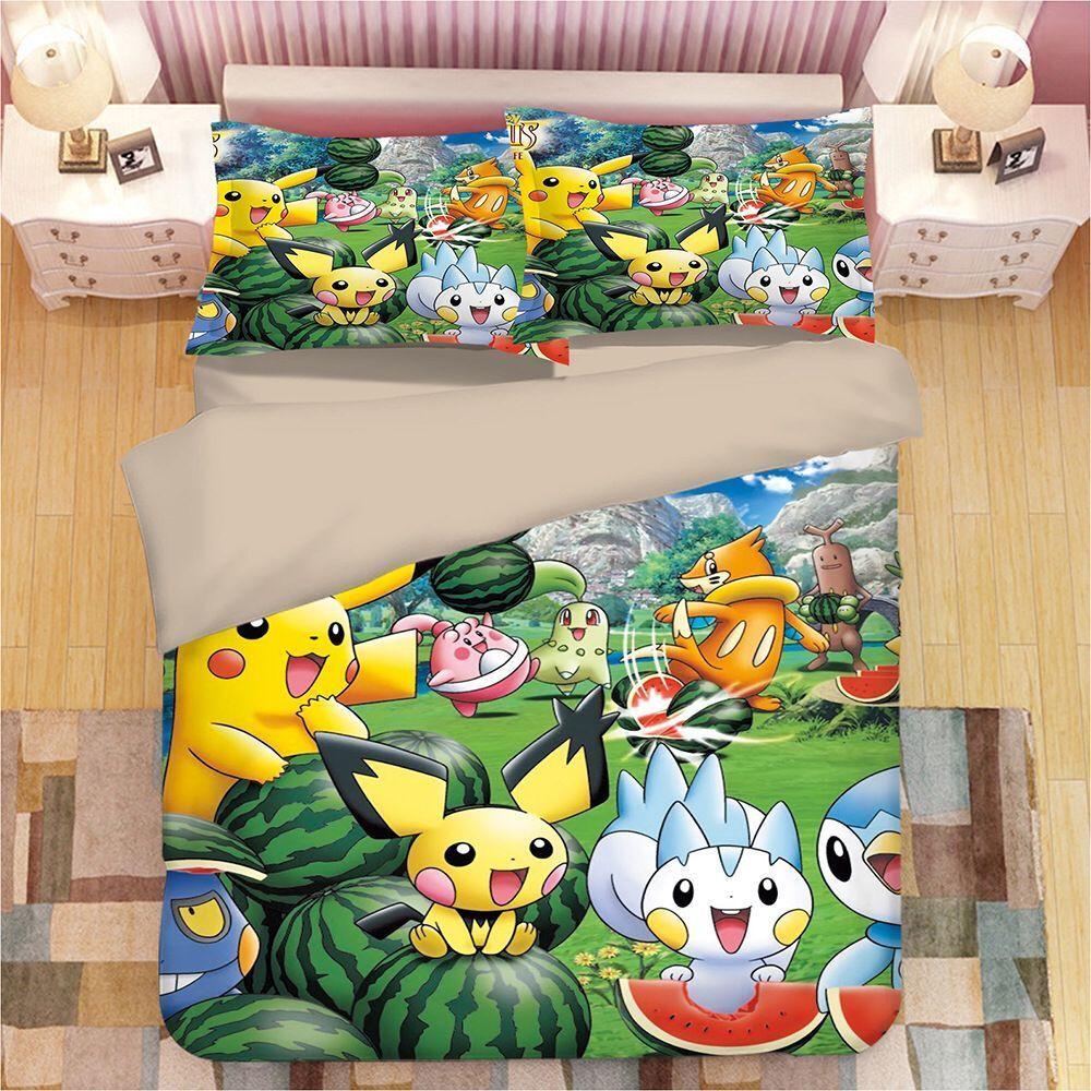 Parure de lit Pikachu, personnages Pokemon avec pastèque Housse De Couette Ensemble De Literie Parure de lit Pikachu, personnages Pokemon avec pastèque Housse De Couette Ensemble De Literie