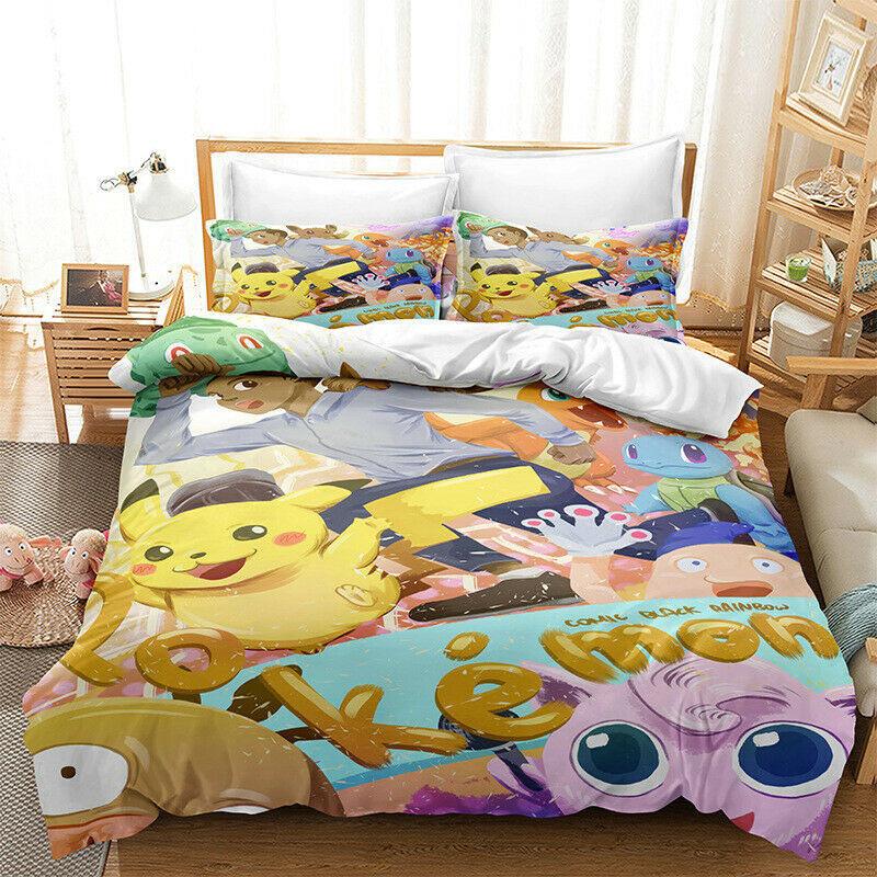 Parure de lit Pokemon Pikachu Heureux Personnages Housse De Couette Ensemble De Literie Parure de lit Pokemon Pikachu Heureux Personnages Housse De Couette Ensemble De Literie