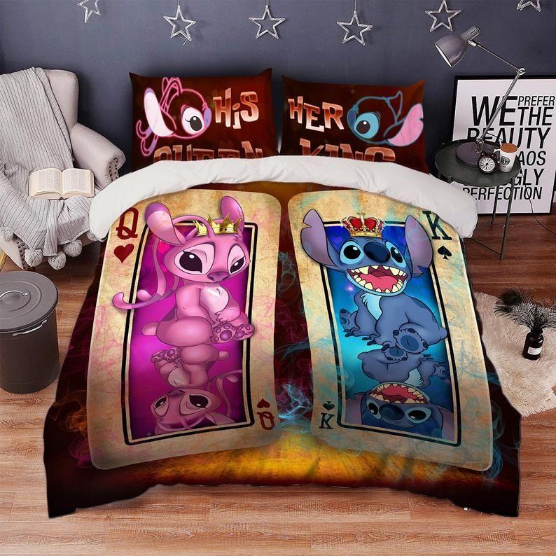 Parure de lit Son roi sa reine Stitch et Angela Couple Disney Housse De Couette Ensemble De Literie
