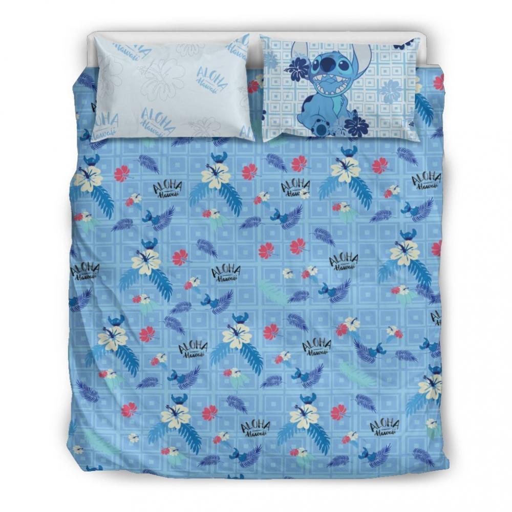 Parure de lit Stitch Disney, Funny Stitch Aloha Fleur tropicale4 Housse De Couette Ensemble De Literie