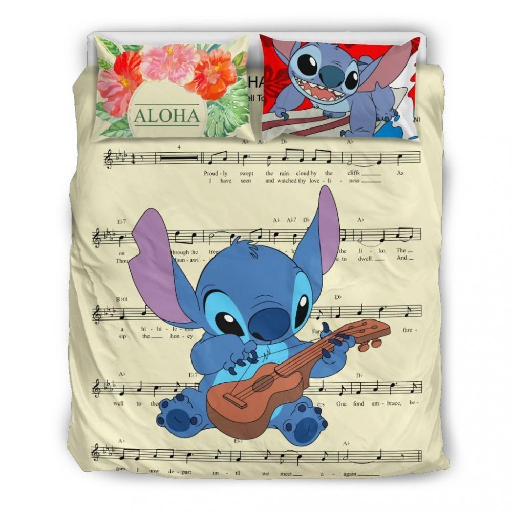 Parure de lit Stitch Disney, Note de musique Stitch Aloha Housse De Couette Ensemble De Literie