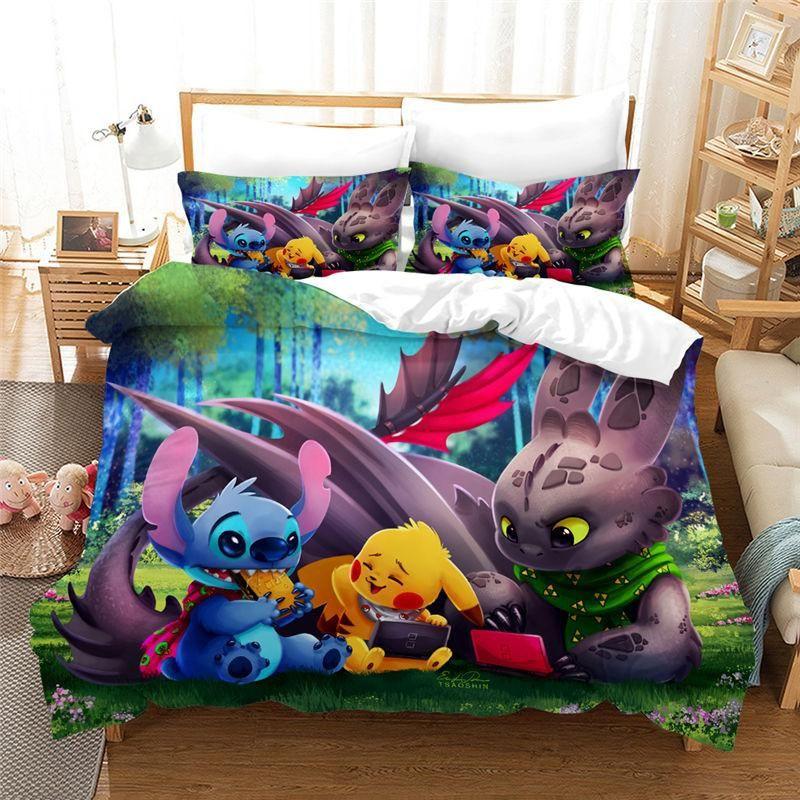 Parure de lit Stitch et Pokémon Housse De Couette Ensemble De Literie Parure de lit Stitch et Pokémon Housse De Couette Ensemble De Literie