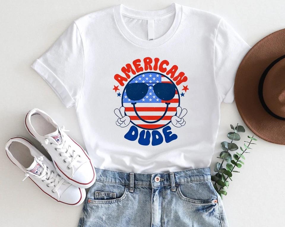 Retro USA Smiley Face Tee – Funny Patriotic 4th of July Shirt