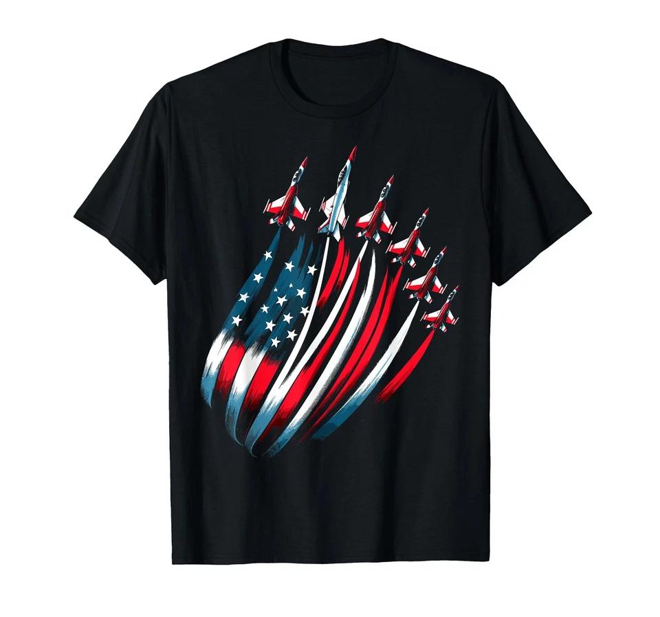 USA Flag Fighter Jets Boys 4th of July T-Shirt