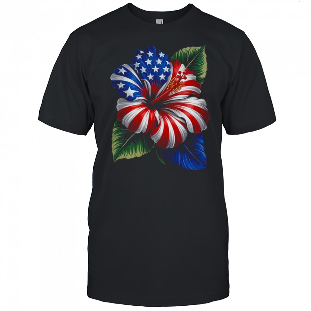 American Flag Hibiscus Flower Patriotic Floral 4th Of July shirt