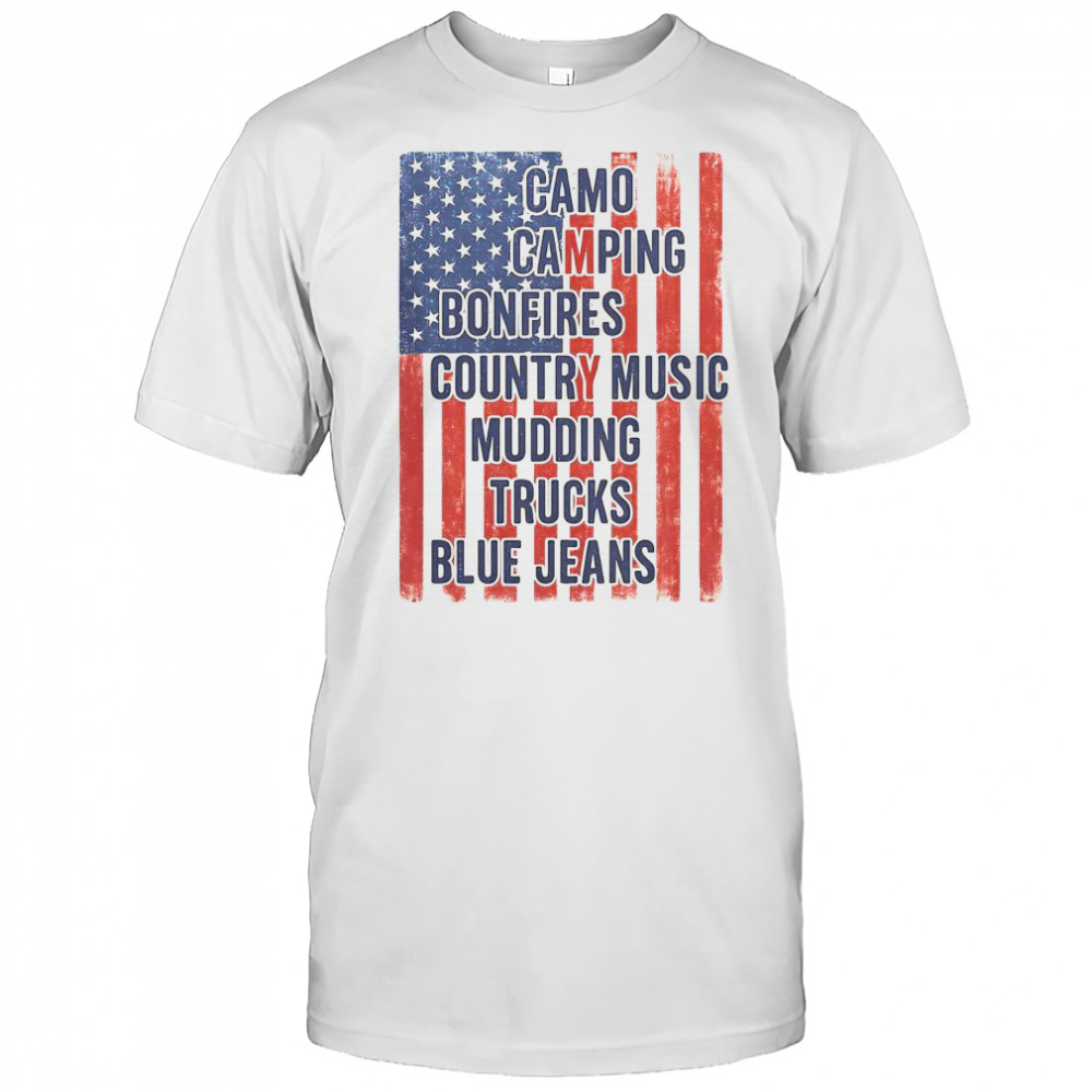American Life Patriotic USA Flag Camo Camping Bonfires Country Music T-Shirt