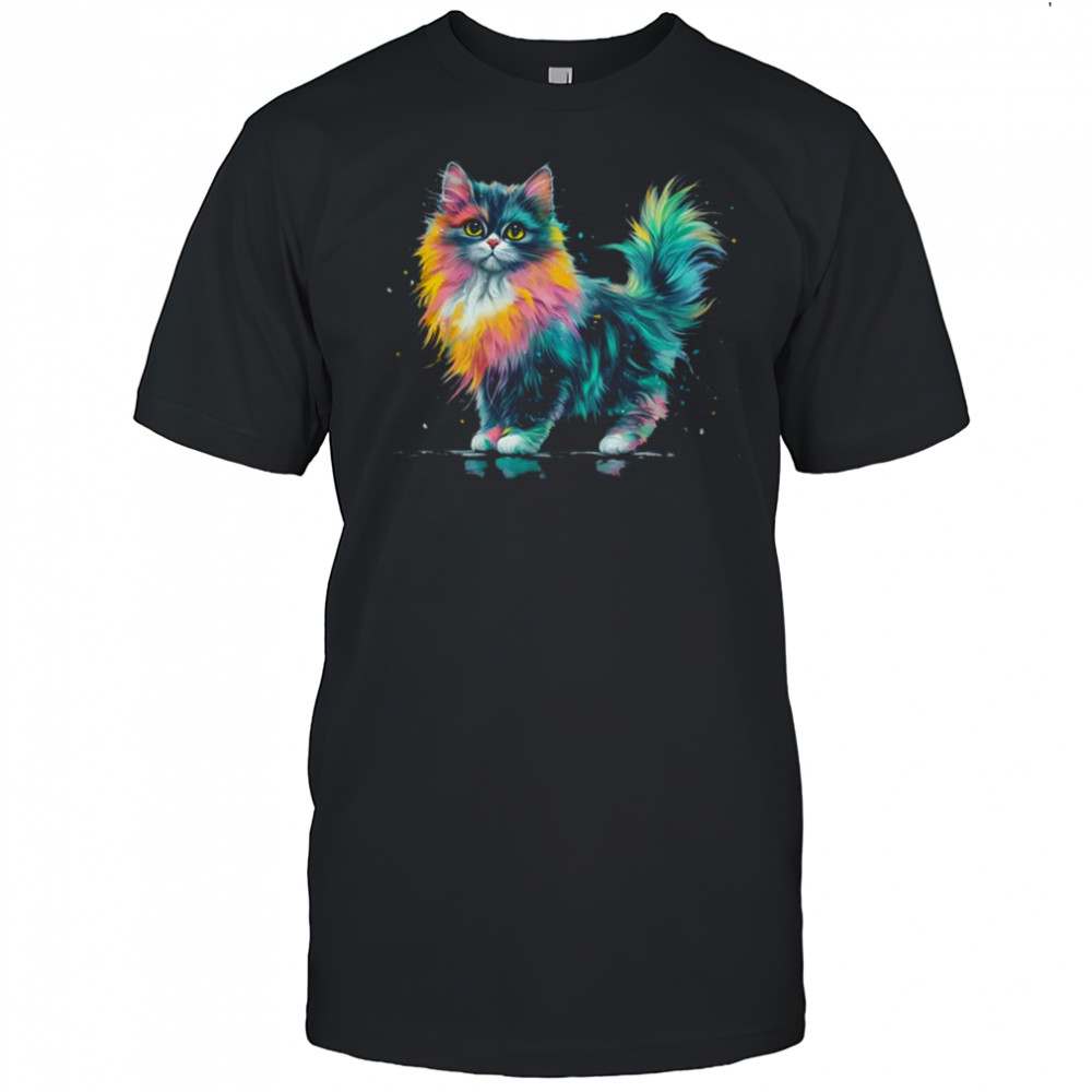 Cat Men Women Colourful Watercolour Cat Lover Animal Design shirt