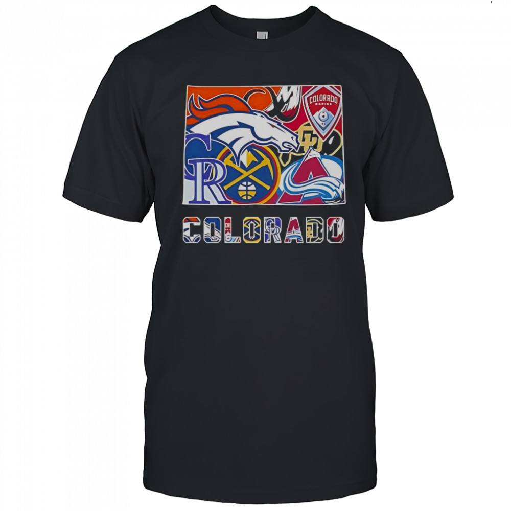Colorado Sports Team Broncos Rapids Rockies Nuggets Buffaloes And Avalanche Logos T-Shirt