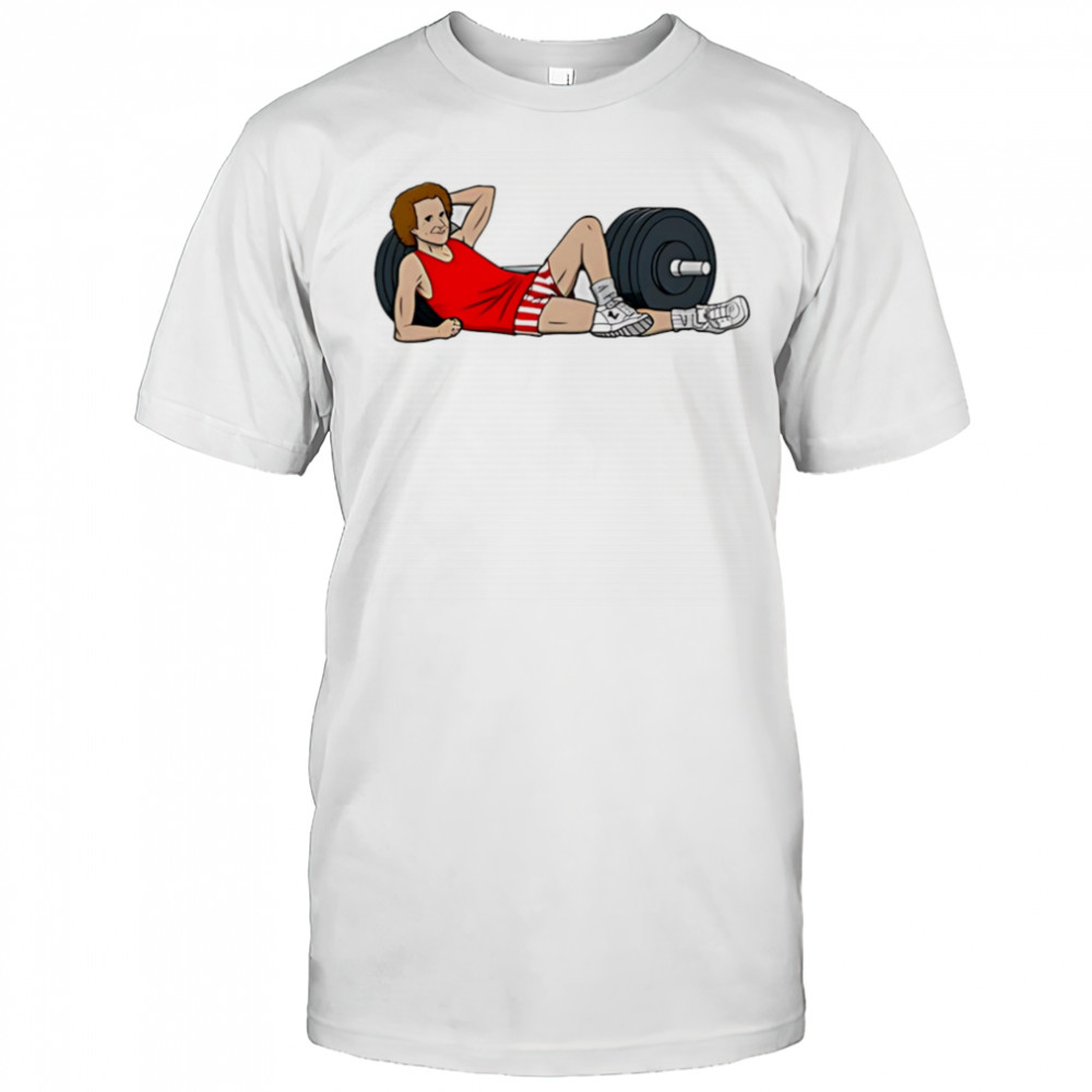 Dadman walking wearing richard simmons gym shirt