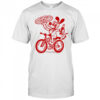 Dog riding bike with Pizza and soda shirt