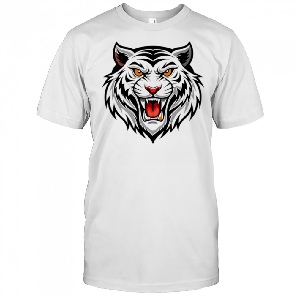 Ferocious white tiger illustration shirt