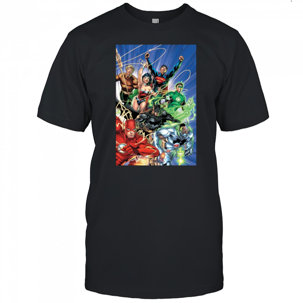 Justice League Superheroes Unite Epic Comic Artwork T-Shirt
