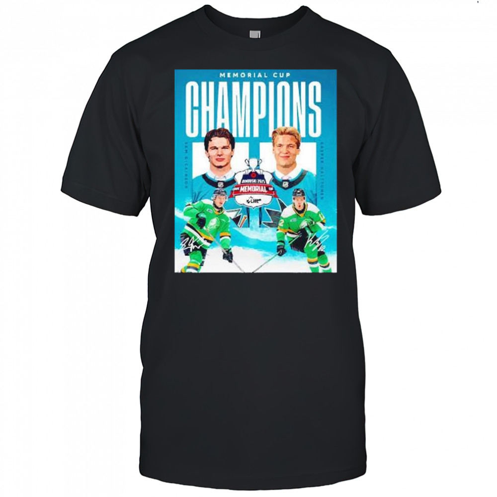 Memorial Cup Champions Sam Dickinson and Kasper Halttunen London Knights signature shirt